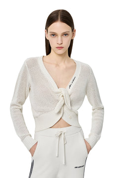 White Tie - up Openwork Knit Top - ANN ANDELMAN