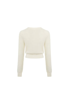 White Tie - up Openwork Knit Top - ANN ANDELMAN