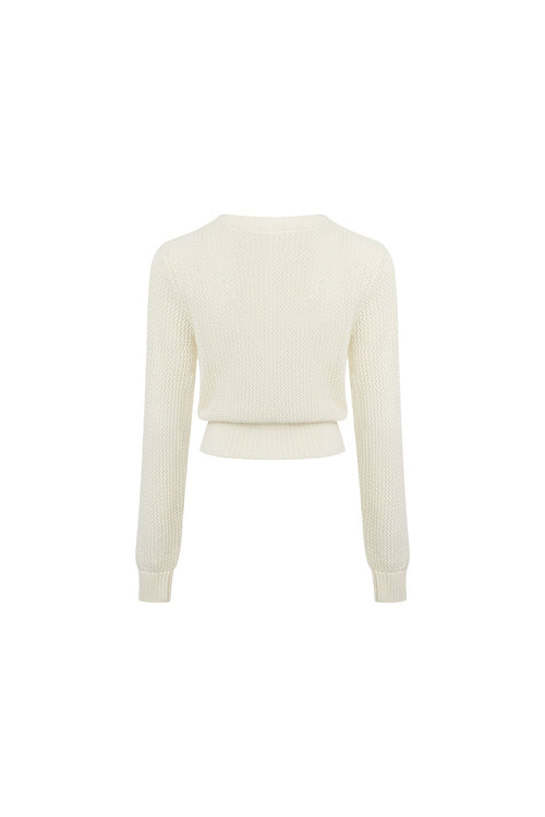 White Tie - up Openwork Knit Top - ANN ANDELMAN