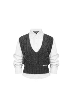 White Two - piece Preppy Style Long - sleeved Shirt - ANN ANDELMAN