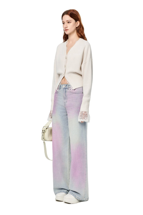 White V - neck Lace Patchwork Waist Knitted Cardigan - ANN ANDELMAN