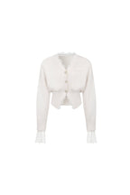 White V - neck Lace Patchwork Waist Knitted Cardigan - ANN ANDELMAN