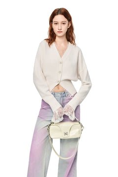 White V - neck Lace Patchwork Waist Knitted Cardigan - ANN ANDELMAN