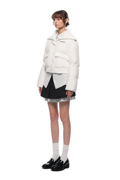 White Wool - Knitted Lapel Cropped Down Jacket - ANN ANDELMAN