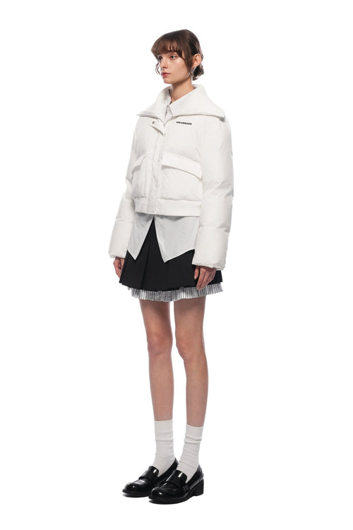 White Wool - Knitted Lapel Cropped Down Jacket - ANN ANDELMAN