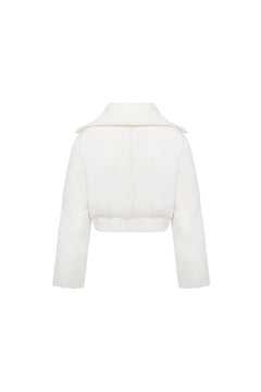 White Wool - Knitted Lapel Cropped Down Jacket - ANN ANDELMAN