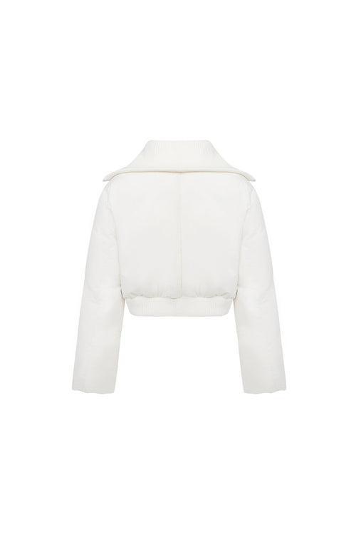 White Wool - Knitted Lapel Cropped Down Jacket - ANN ANDELMAN