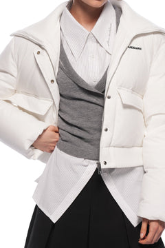 White Wool - Knitted Lapel Cropped Down Jacket - ANN ANDELMAN