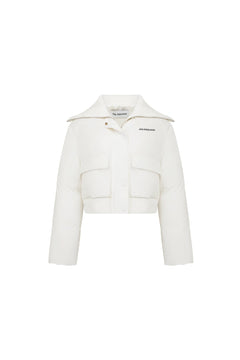 White Wool - Knitted Lapel Cropped Down Jacket - ANN ANDELMAN