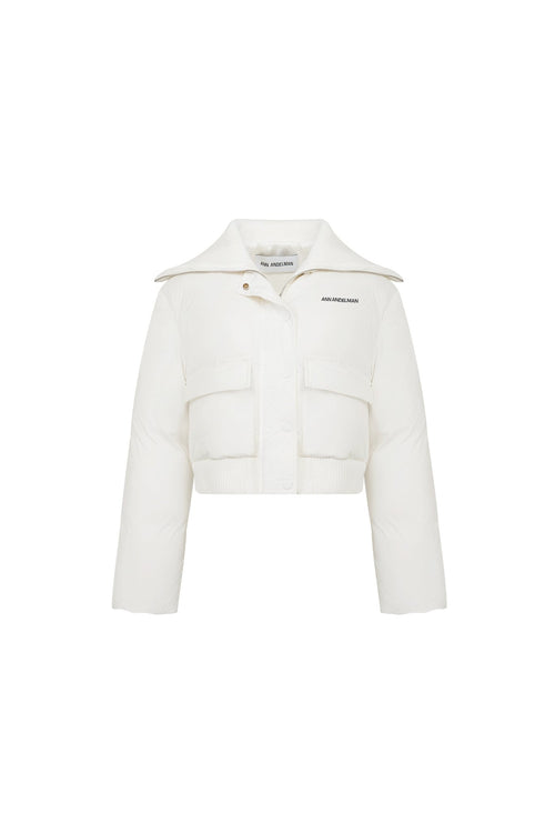 White Wool - Knitted Lapel Cropped Down Jacket - ANN ANDELMAN