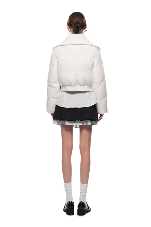 White Wool - Knitted Lapel Cropped Down Jacket - ANN ANDELMAN