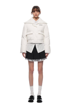 White Wool - Knitted Lapel Cropped Down Jacket - ANN ANDELMAN
