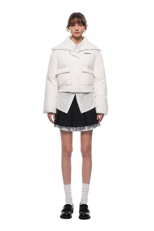 White Wool - Knitted Lapel Cropped Down Jacket - ANN ANDELMAN