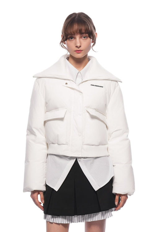 White Wool - Knitted Lapel Cropped Down Jacket - ANN ANDELMAN