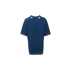 Embroidered A-Line Destruction Short Sleeve Blue