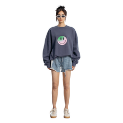 Blue Smiley Face Pullover Sweatshirt