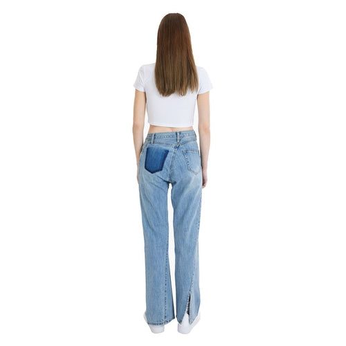 Asymmetrical Twisted Flared Jeans Blue - ANN ANDELMAN
