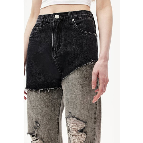 Black And Grey Destructive Patchwork Jeans - ANN ANDELMAN