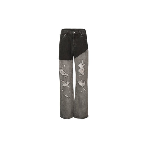 Black And Grey Destructive Patchwork Jeans - ANN ANDELMAN
