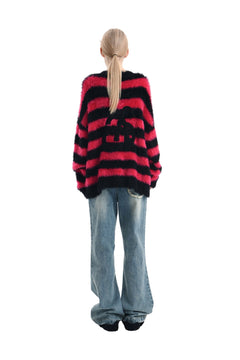 Black and Red Striped Wool Cardigan - ANN ANDELMAN