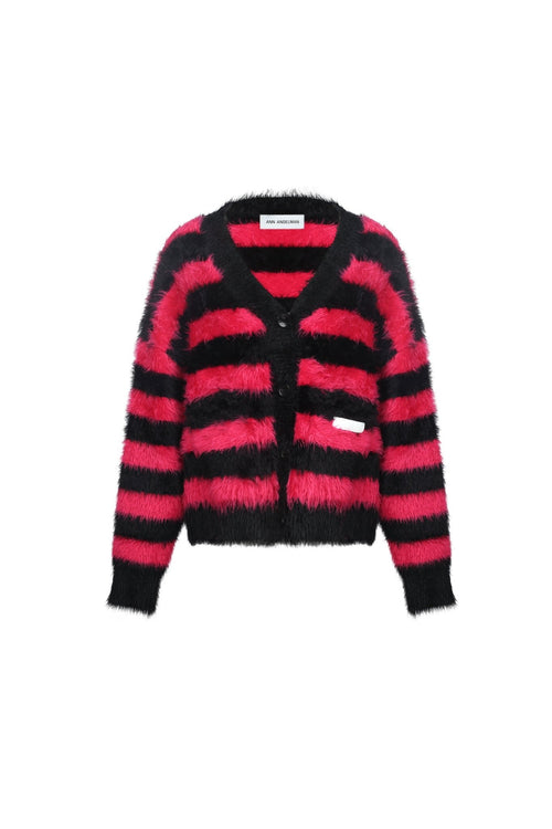 Black and Red Striped Wool Cardigan - ANN ANDELMAN