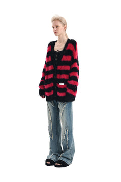 Black and Red Striped Wool Cardigan - ANN ANDELMAN