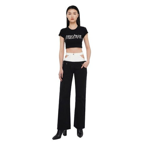 Black and White Double Waist Jeans - ANN ANDELMAN