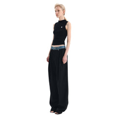 Black Denim Waist Trousers - ANN ANDELMAN