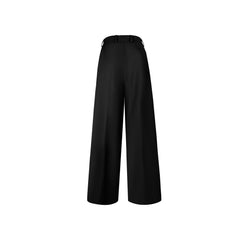 Black Wide-Leg Folded Waist Suit Pants - ANN ANDELMAN