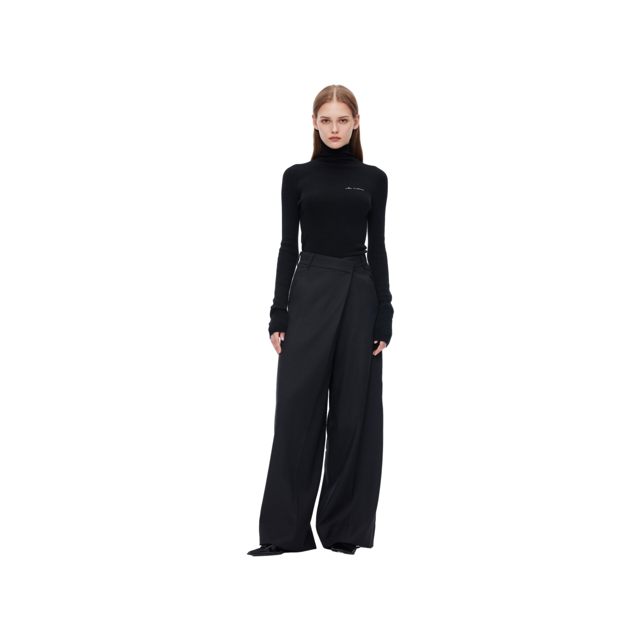 Black Wide-Leg Folded Waist Suit Pants | Ann Andelman Official Black Wide-Leg Folded Waist Suit Pants | Ann Andelman Official