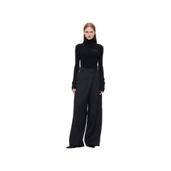 Black Wide-Leg Folded Waist Suit Pants - ANN ANDELMAN