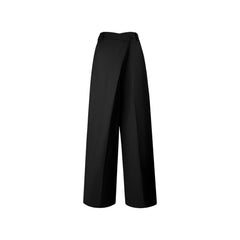 Black Wide-Leg Folded Waist Suit Pants - ANN ANDELMAN