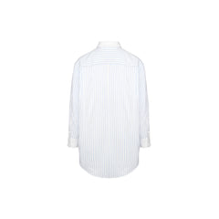 Blue and White Vertical Stripe Long Sleeve Shirts - ANN ANDELMAN