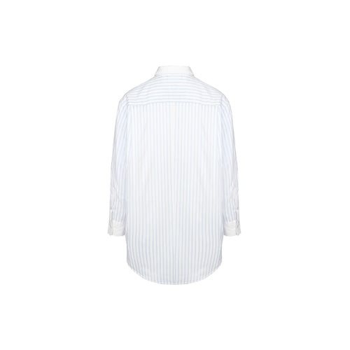 Blue and White Vertical Stripe Long Sleeve Shirts - ANN ANDELMAN