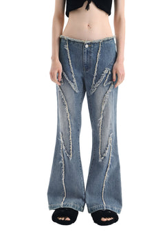 Blue Gothic Image Patchwork Jeans - ANN ANDELMAN