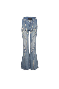 Blue Gothic Image Patchwork Jeans - ANN ANDELMAN