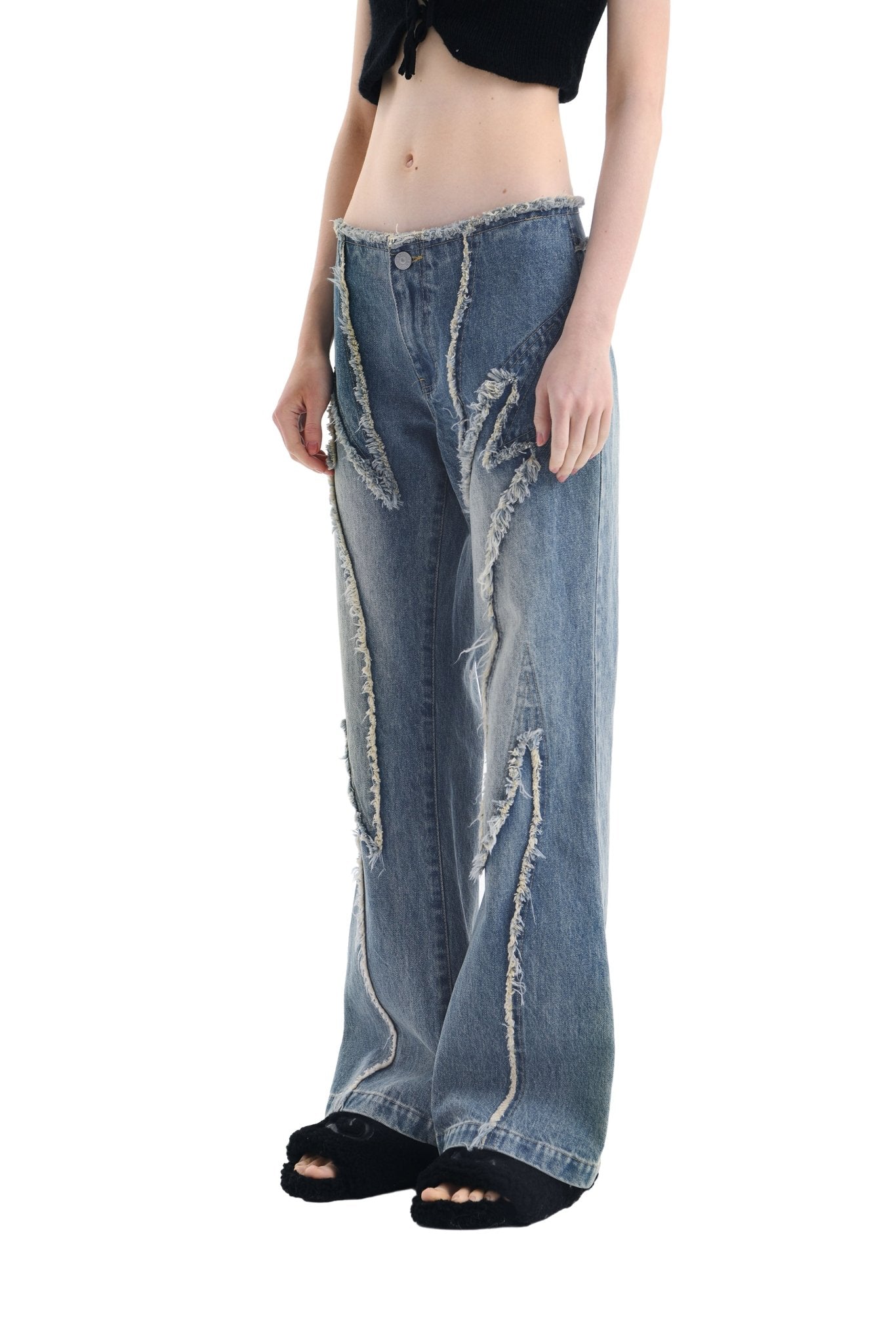 Blue New Patchwork mid-rise wide-leg jeans Anderson Bell