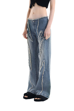 Blue Gothic Image Patchwork Jeans - ANN ANDELMAN