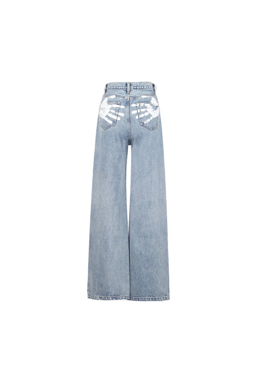 Blue Palm Print Jeans - ANN ANDELMAN