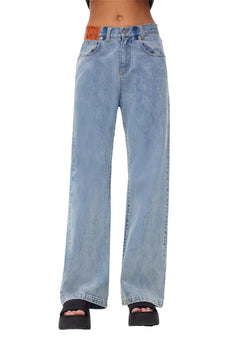 Blue Palm Print Jeans - ANN ANDELMAN