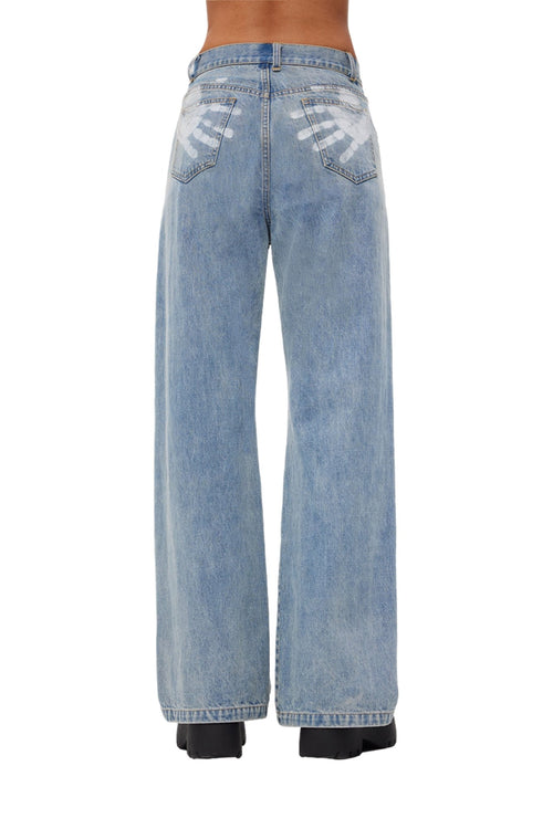 Blue Palm Print Jeans - ANN ANDELMAN