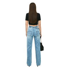 Blue Slant Waist Jeans - ANN ANDELMAN