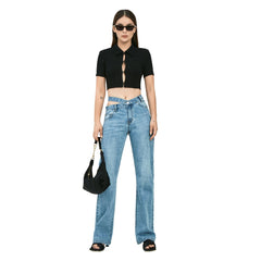 Blue Slant Waist Jeans - ANN ANDELMAN