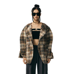 Brown Plaid Oversize Jacket - ANN ANDELMAN