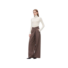 Brown Wide-Leg Folded Waist Suit Pants - ANN ANDELMAN