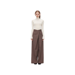 Brown Wide-Leg Folded Waist Suit Pants - ANN ANDELMAN