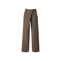 Brown Wide-Leg Folded Waist Suit Pants - ANN ANDELMAN