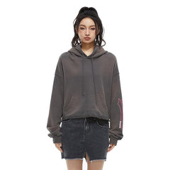 Gray Sleeve Label Short Hooded Sweatshirt - Ann Andelman Official