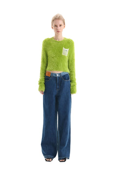 Green Feather Yarn Sweater - ANN ANDELMAN