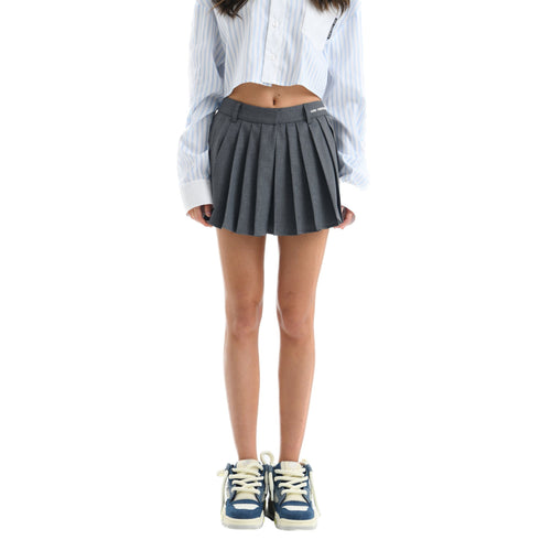 Grey Pleated Short Skirt - ANN ANDELMAN